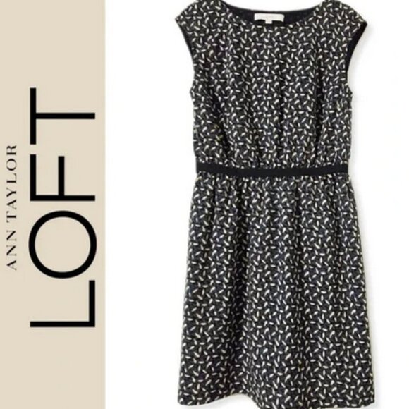 LOFT Sleeveless Boat Neck Teal Multi Natural Leaf Print Fit & Flare Dress Size S - Picture 3 of 4